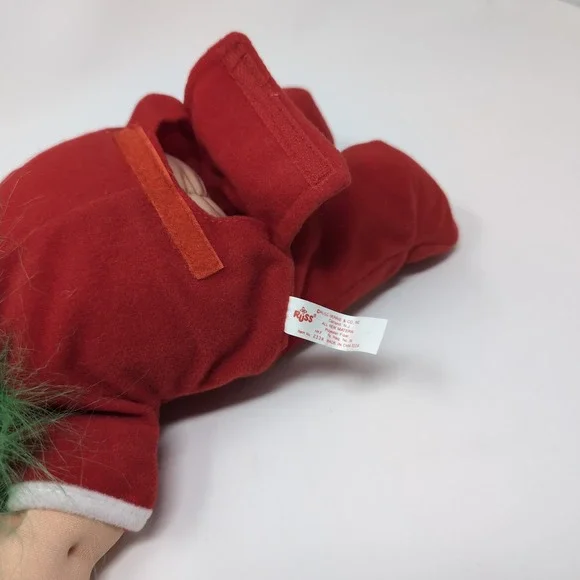 Russ Troll 2338 Plush Red Christmas Santa Suit Green Hair Vintage 12" Soft Body - Picture 5 of 5